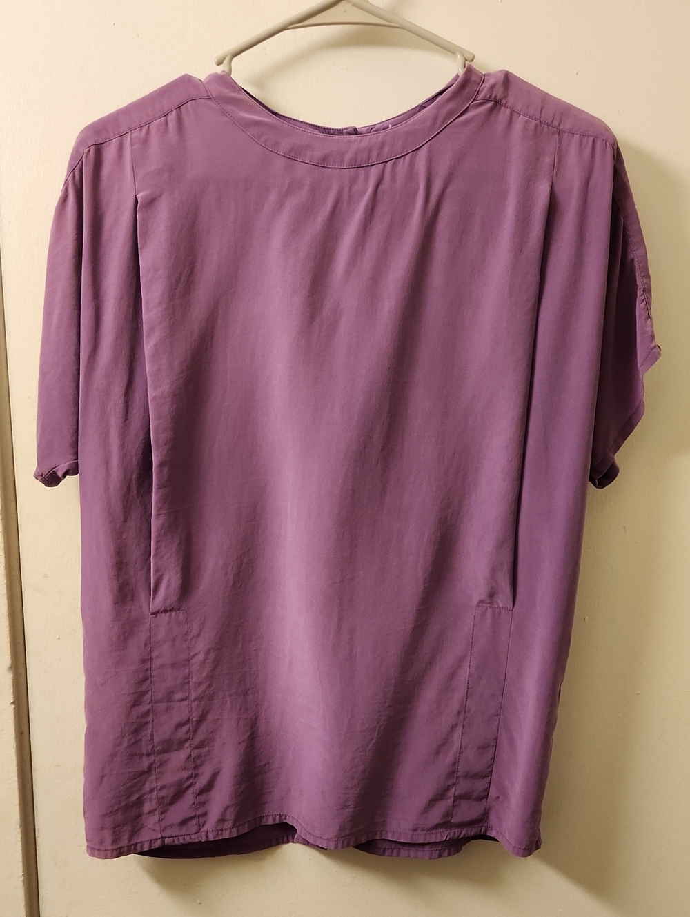 Vintage Silk Short Sleeve Shirt in Lavender Purple Size S